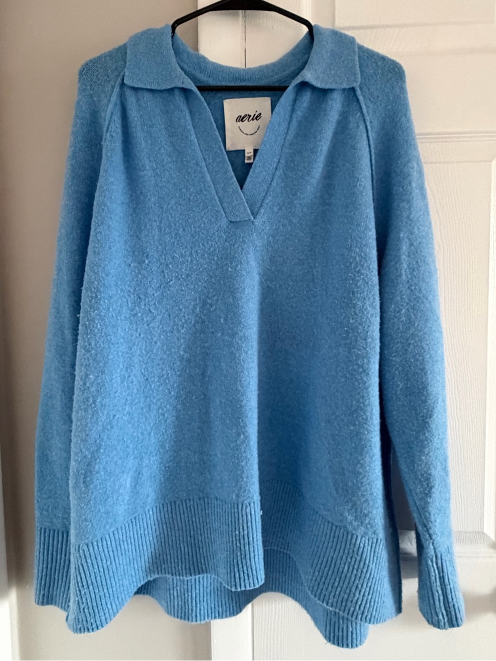 aerie Women's V-Neck Collared Sweater in Light Blue